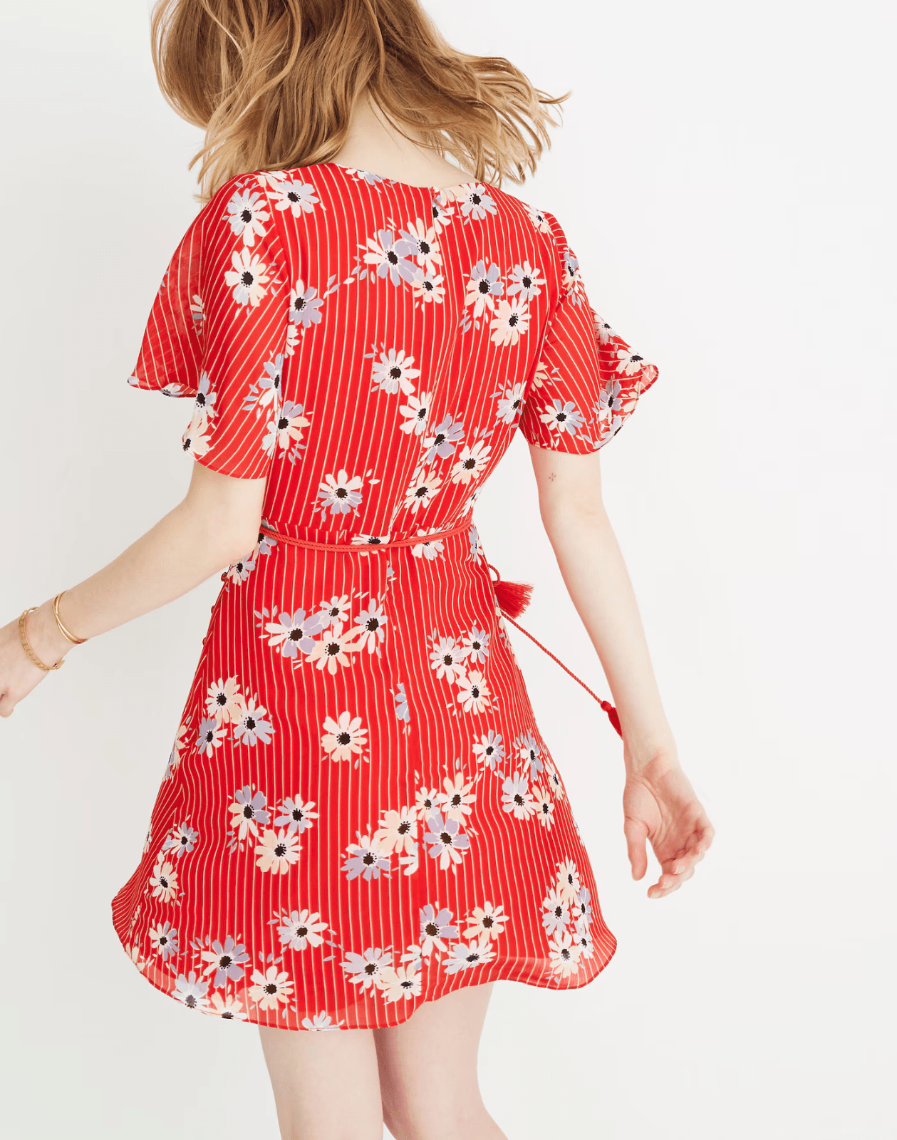 Madewell Daisy Society Button Wrap Mini Dress Short Sleeve Tie-Waist Red Sz.12 - Thumbnail 5