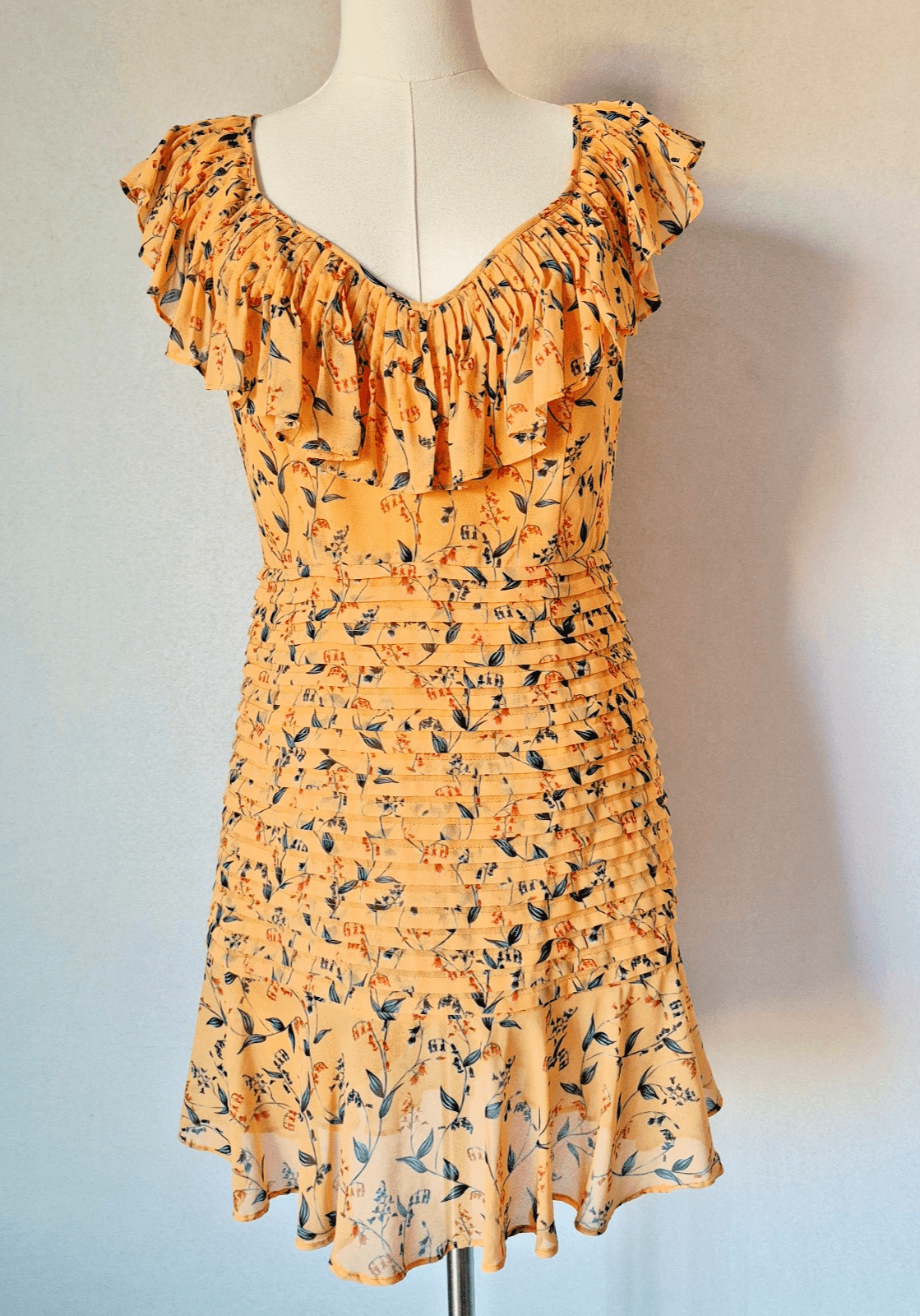 La Maison Talulah Daring Day Floral Mini Dress Ruffle Flutter Sleeve Orange Sz.L - Thumbnail 2