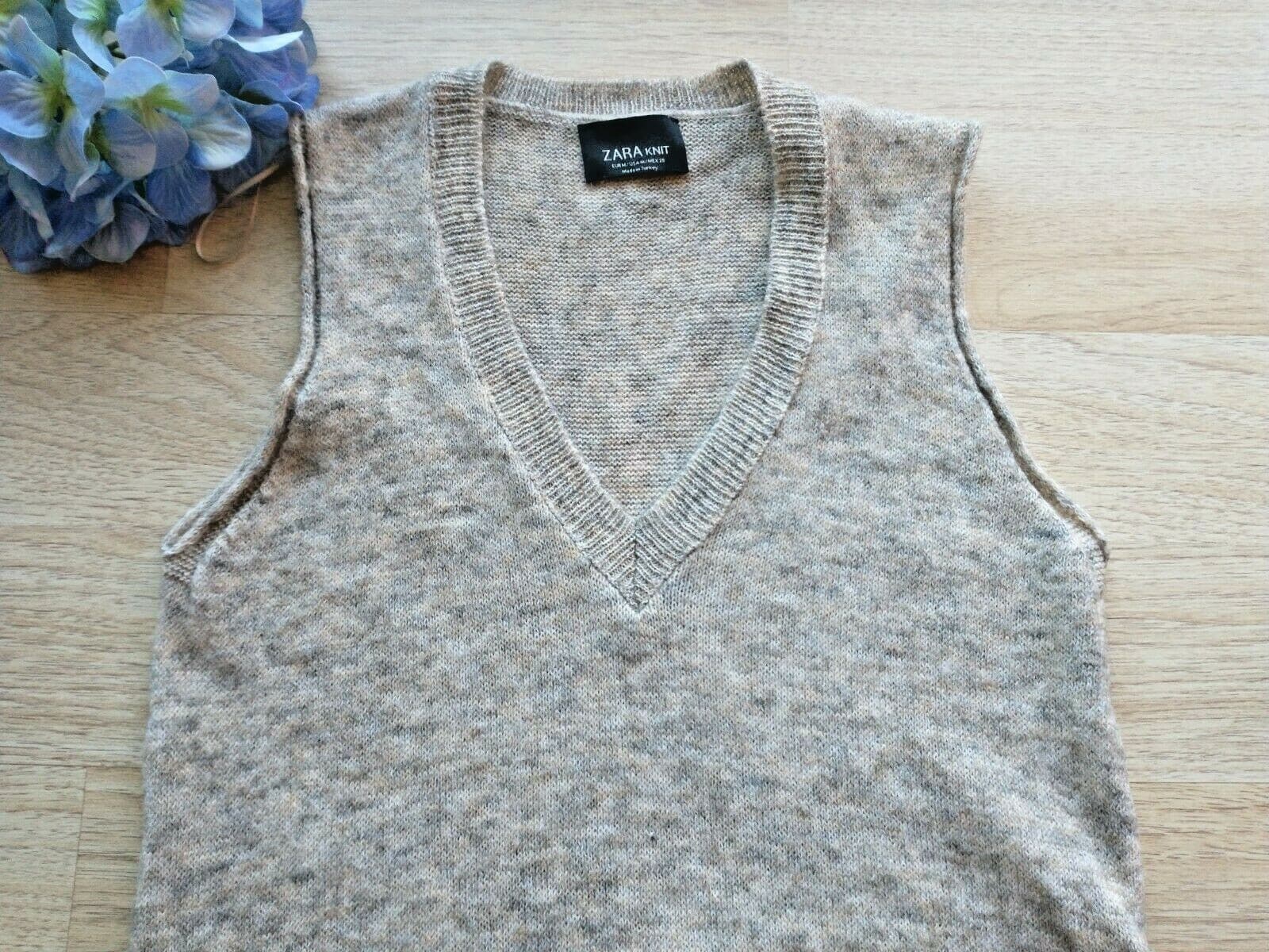 ZARA KNIT Wool Blend Tank Top Dress Side Slit Sleeveless Hi-Low V-neck Brown M - Thumbnail 3