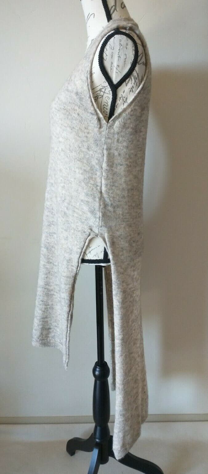 ZARA KNIT Wool Blend Tank Top Dress Side Slit Sleeveless Hi-Low V-neck Brown M - Thumbnail 6