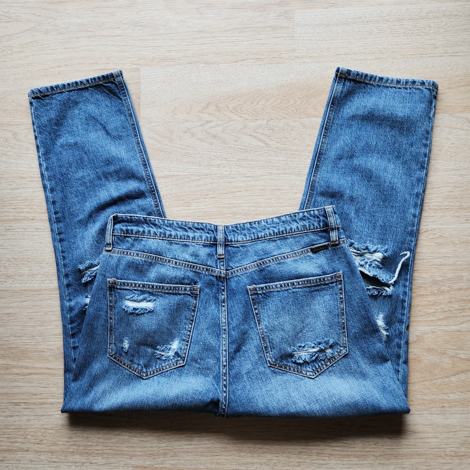 Kancan Bobbie Ultra High Rise Straight Leg Jean Distress Marbled Wash Blue 11/29 - Thumbnail 8