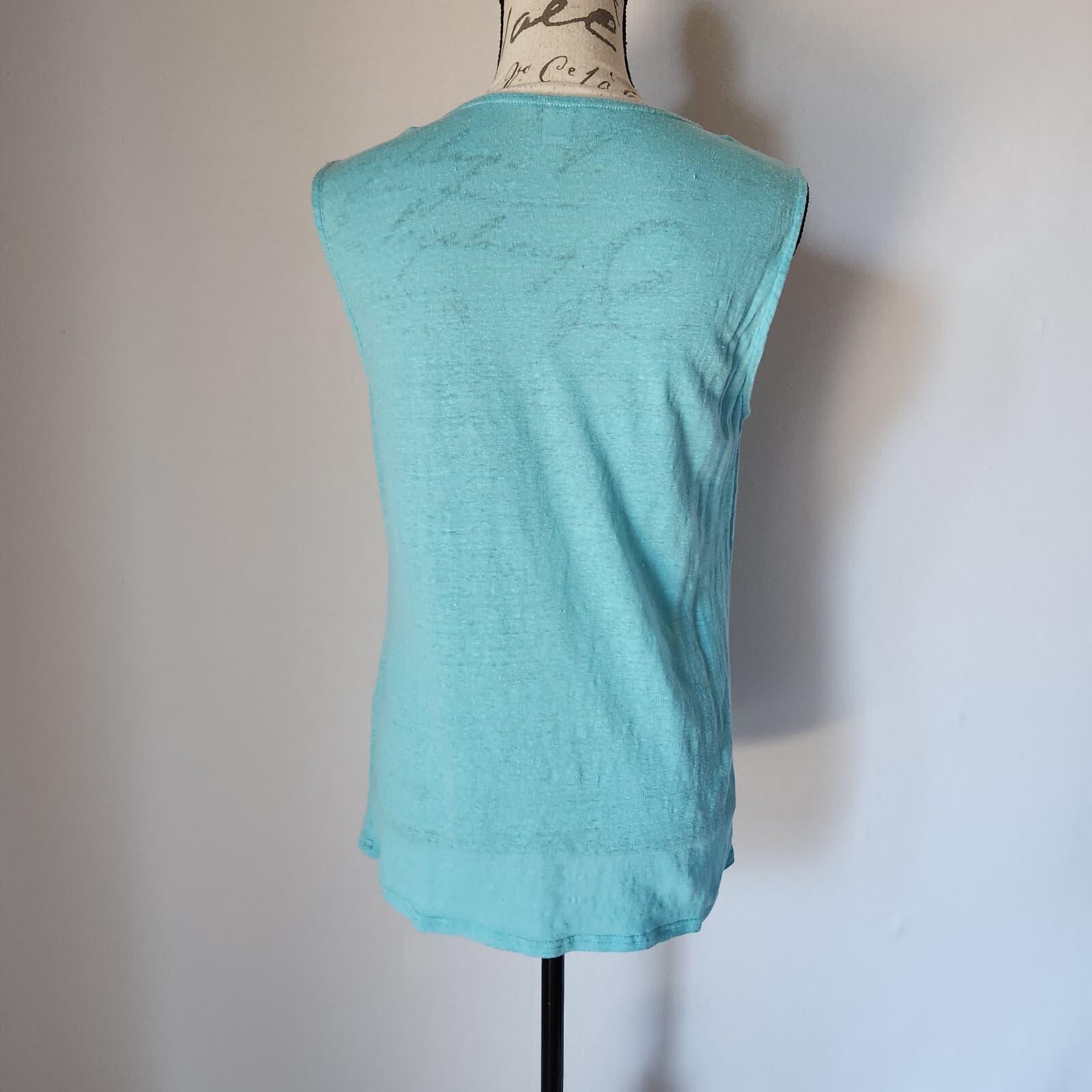Sundance Jamma Women's M 100% Linen Embroidered Knit Tank Top Teal Blue - Thumbnail 5