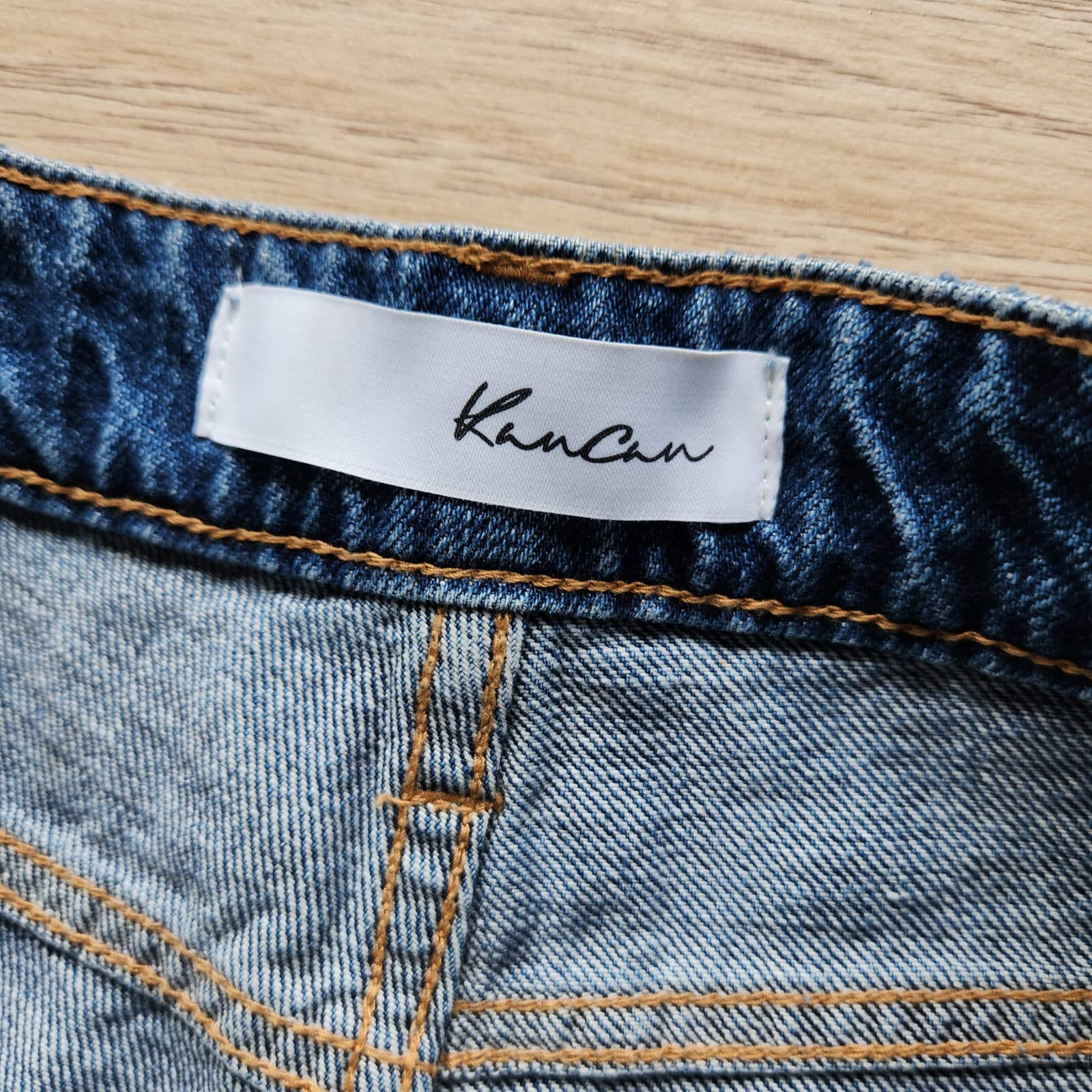 Kancan Bobbie Ultra High Rise Straight Leg Jean Distress Marbled Wash Blue 11/29 - Thumbnail 11
