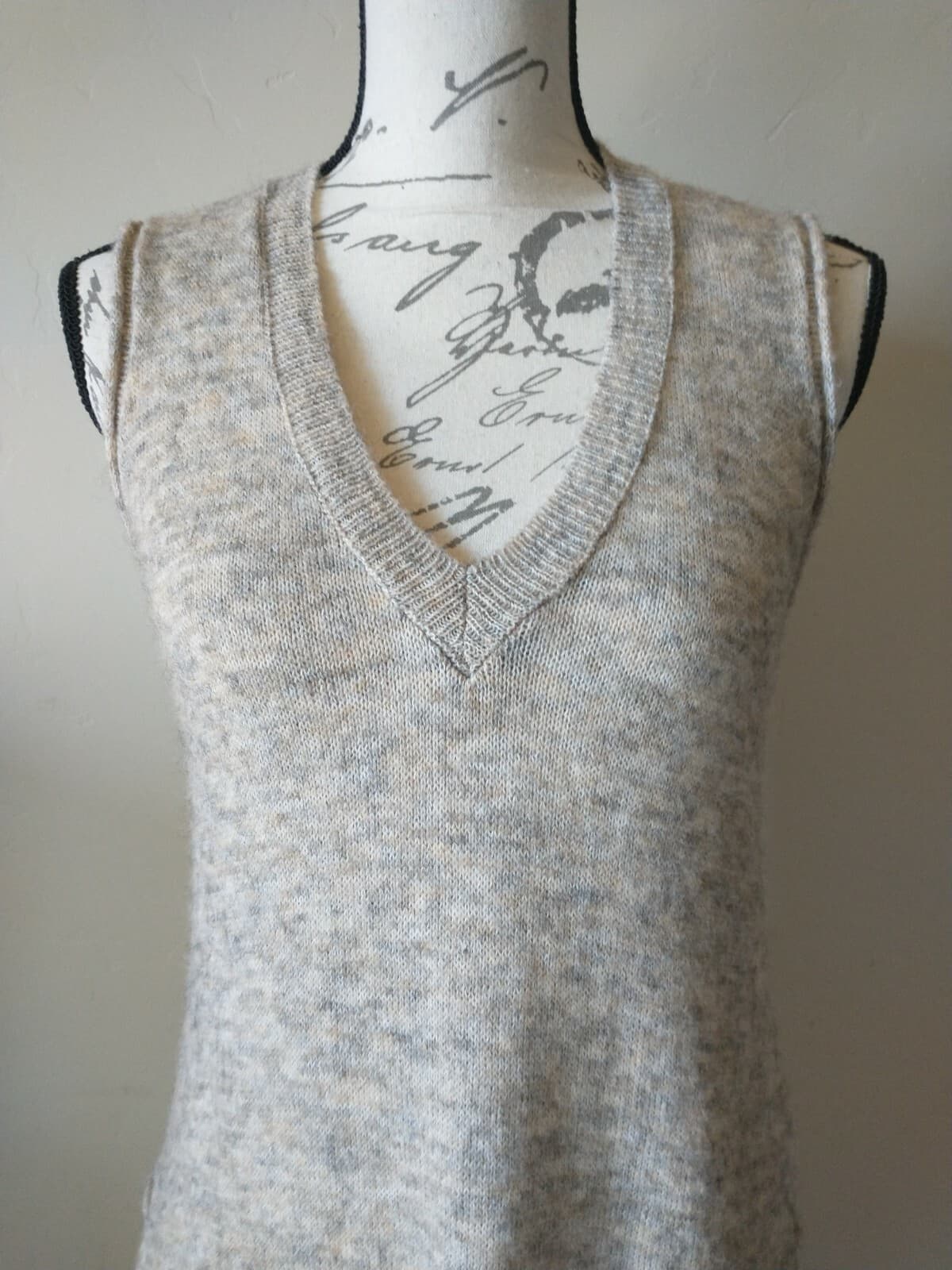 ZARA KNIT Wool Blend Tank Top Dress Side Slit Sleeveless Hi-Low V-neck Brown M - Thumbnail 2