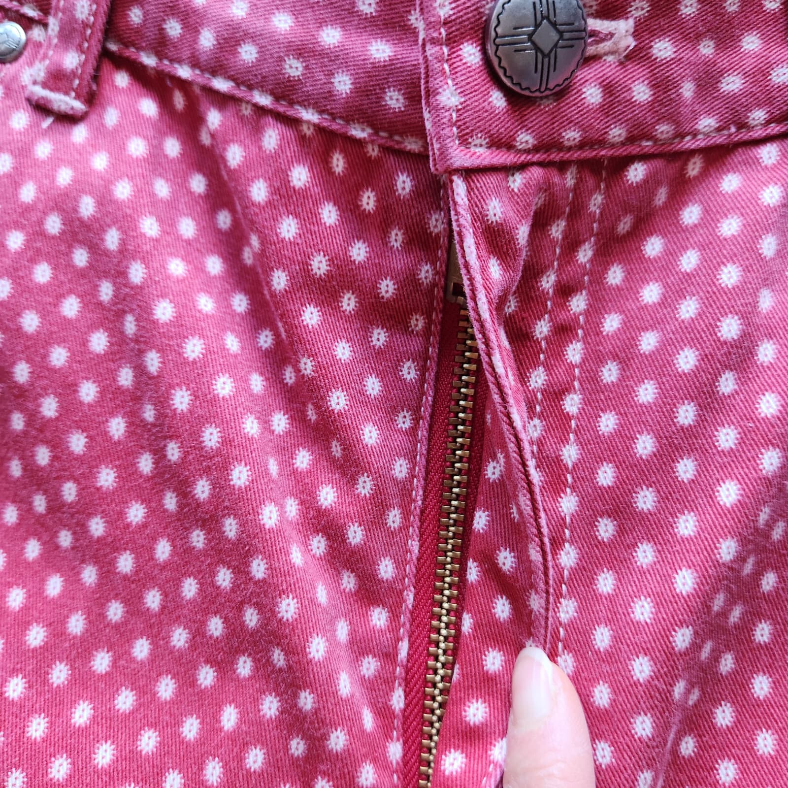 Vintage Lauren Ralph Lauren Polka Dot Red White Denim Crop Pants Cotton Zip Sz.8 - Thumbnail 3