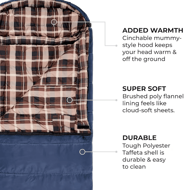 Teton Sports Celsius Junior 20°F Left Zipper Camping Sleeping Bag Blue 66"x26" - Thumbnail 9