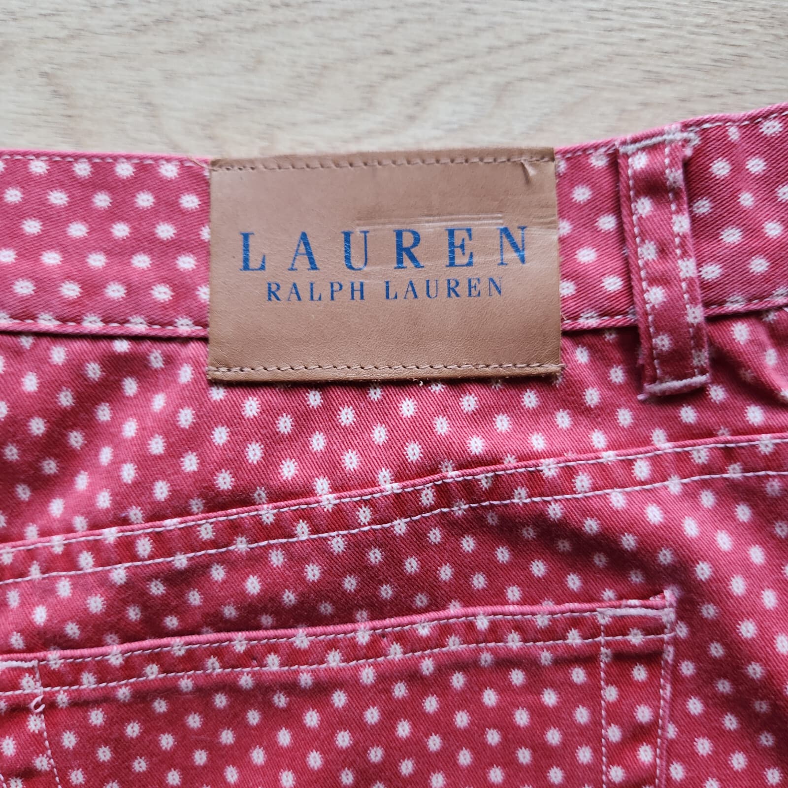 Vintage Lauren Ralph Lauren Polka Dot Red White Denim Crop Pants Cotton Zip Sz.8 - Thumbnail 6