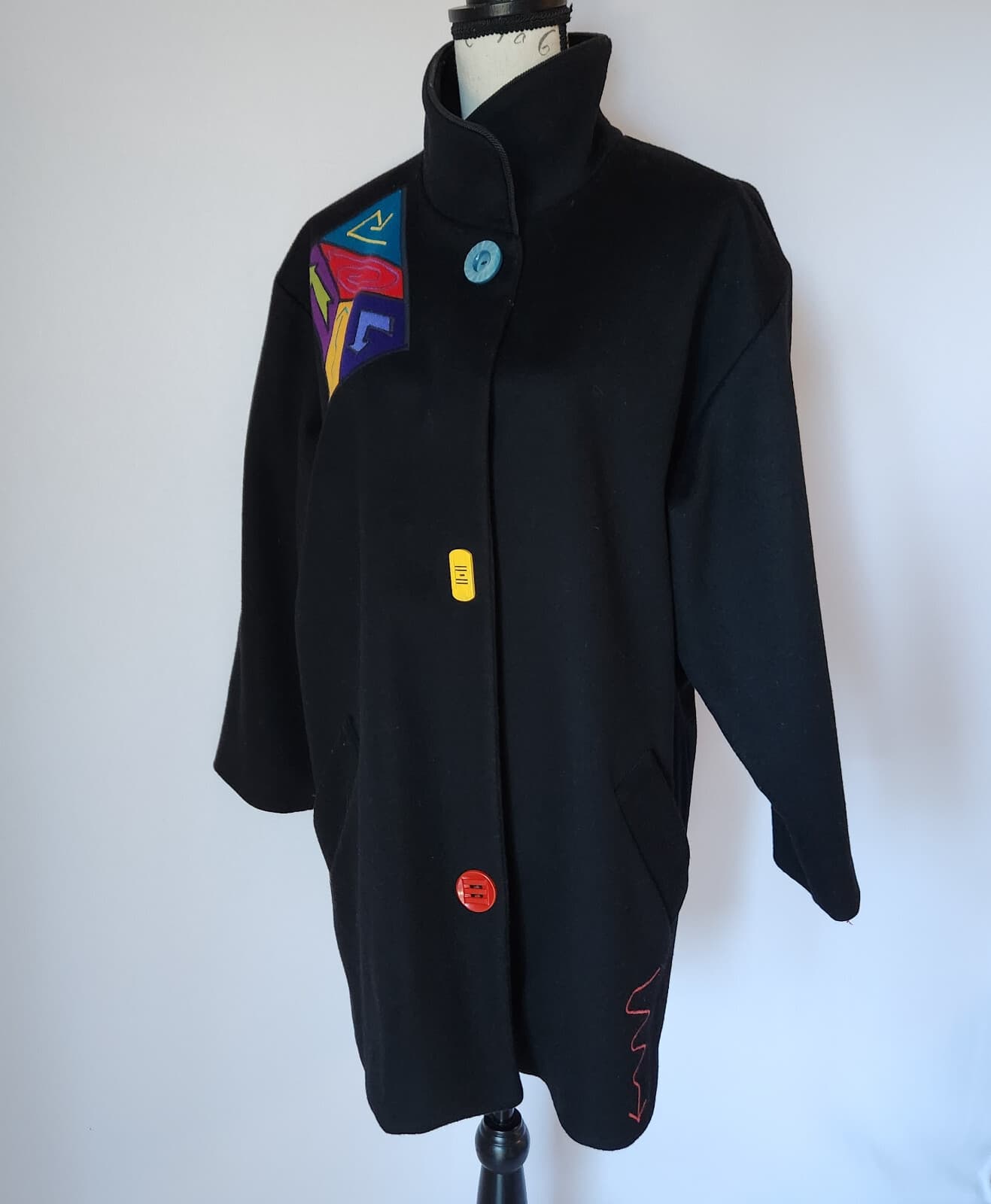 Vintage Marytou Ozbolt Storer 100% Wool Embroidered Coat Black Women M USA Made - Thumbnail 5
