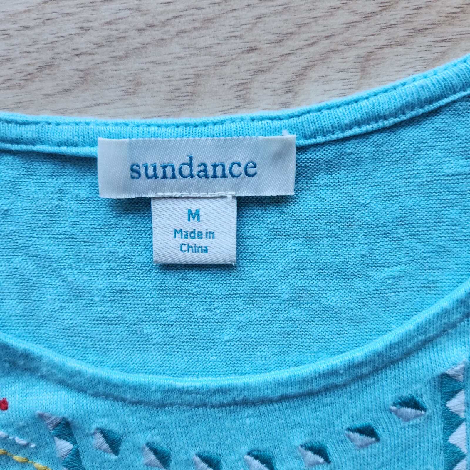 Sundance Jamma Women's M 100% Linen Embroidered Knit Tank Top Teal Blue - Thumbnail 7