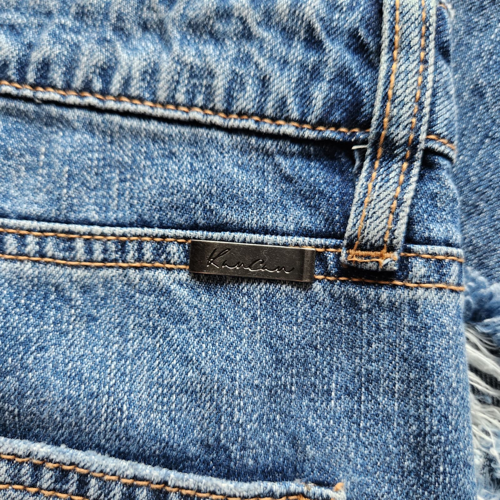 Kancan Bobbie Ultra High Rise Straight Leg Jean Distress Marbled Wash Blue 11/29 - Thumbnail 9