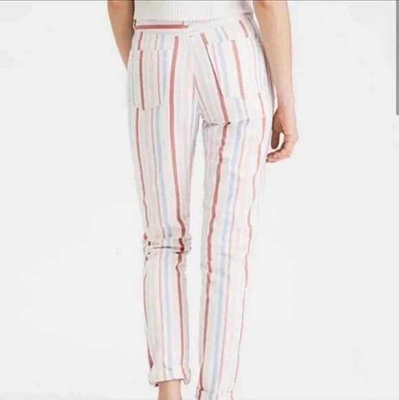 NWT American Eagle High Rise Mom Jean Zip Multicolor Striped 00/24 Short $50 - Thumbnail 4