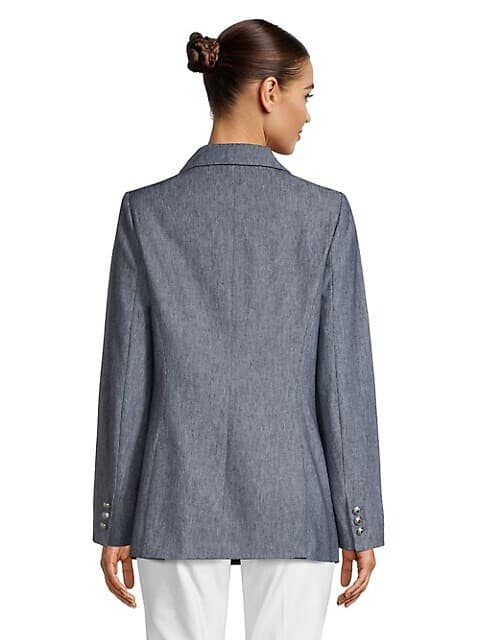 NWoT Karl Lagerfeld Paris $189 Linen Cotton Double Breasted Blazer Blue Sz.12 - Thumbnail 8