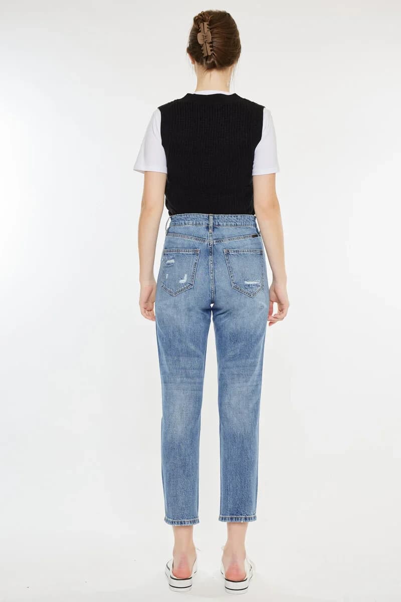 Kancan Bobbie Ultra High Rise Straight Leg Jean Distress Marbled Wash Blue 11/29 - Thumbnail 7