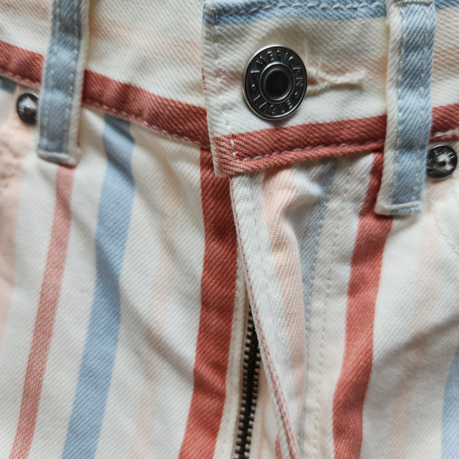 NWT American Eagle High Rise Mom Jean Zip Multicolor Striped 00/24 Short $50 - Thumbnail 6
