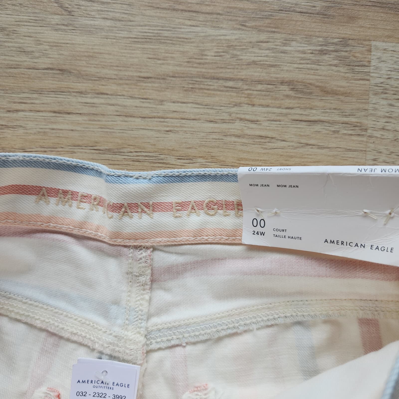 NWT American Eagle High Rise Mom Jean Zip Multicolor Striped 00/24 Short $50 - Thumbnail 7