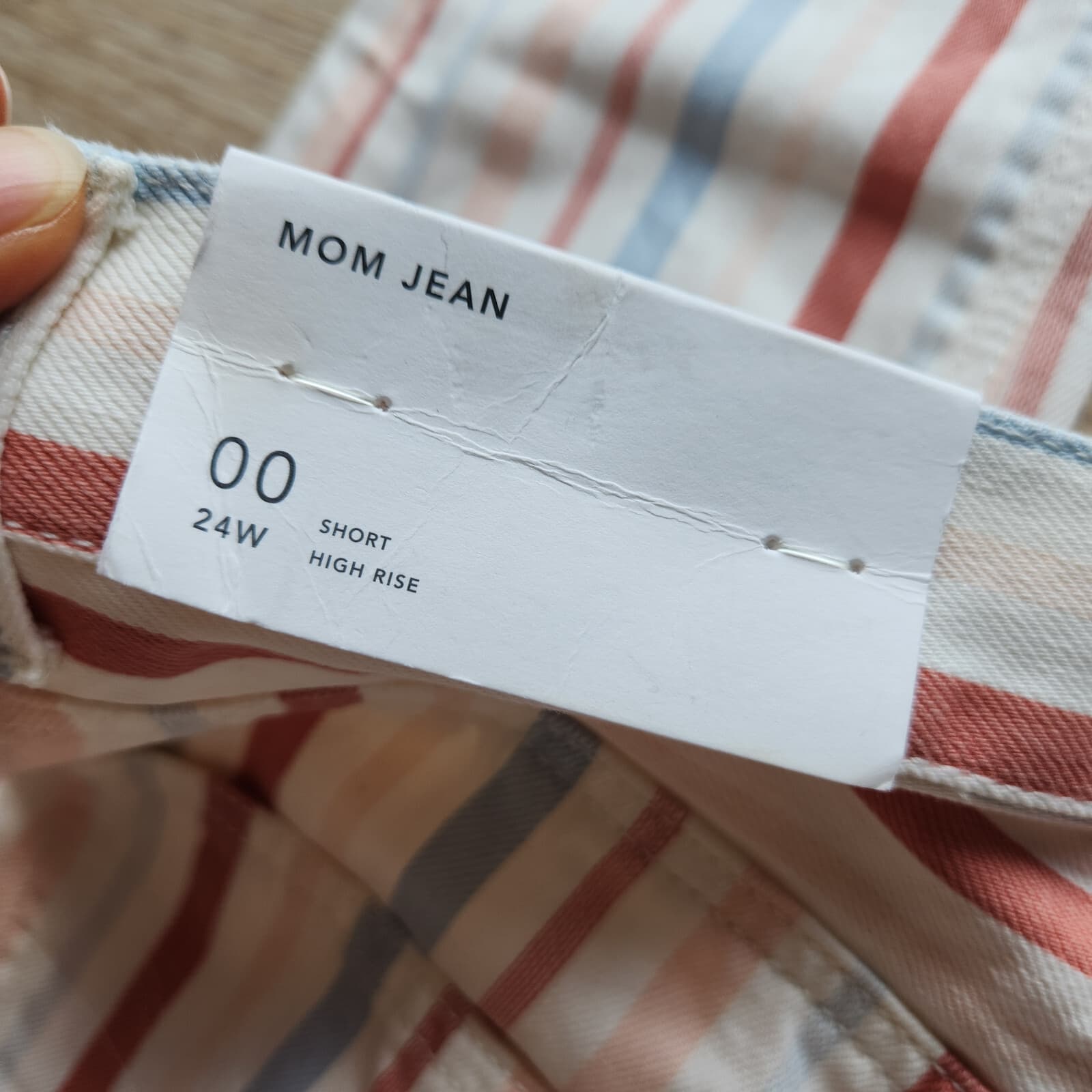 NWT American Eagle High Rise Mom Jean Zip Multicolor Striped 00/24 Short $50 - Thumbnail 10