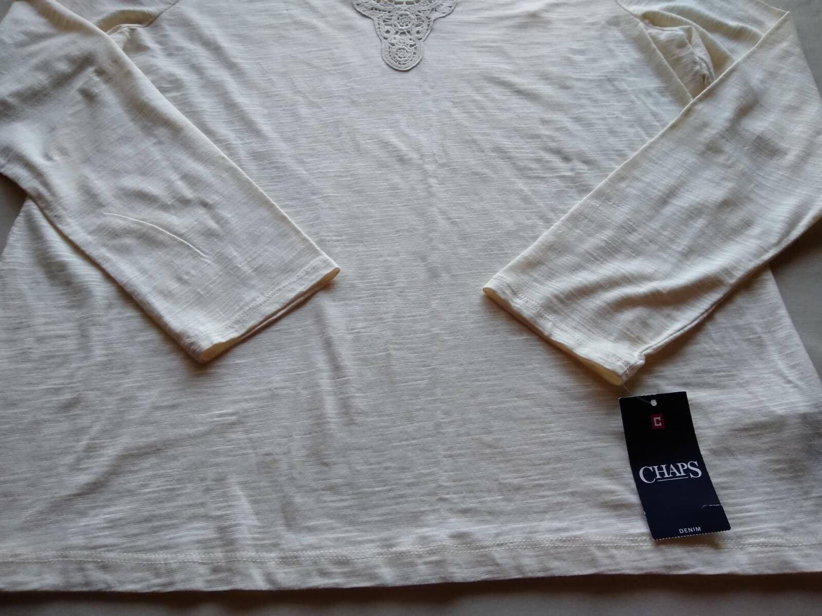 CHAPS NWT Knit Top Blouse Long Sleeves Embroidered V-neck Ivory Sz.XL - Thumbnail 6