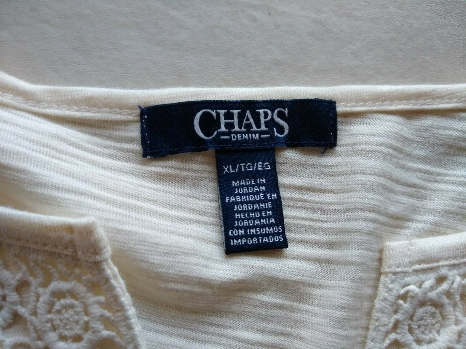 CHAPS NWT Knit Top Blouse Long Sleeves Embroidered V-neck Ivory Sz.XL - Thumbnail 8
