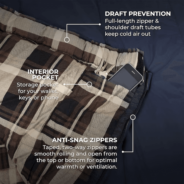 Teton Sports Celsius Junior 20°F Left Zipper Camping Sleeping Bag Blue 66"x26" - Thumbnail 8