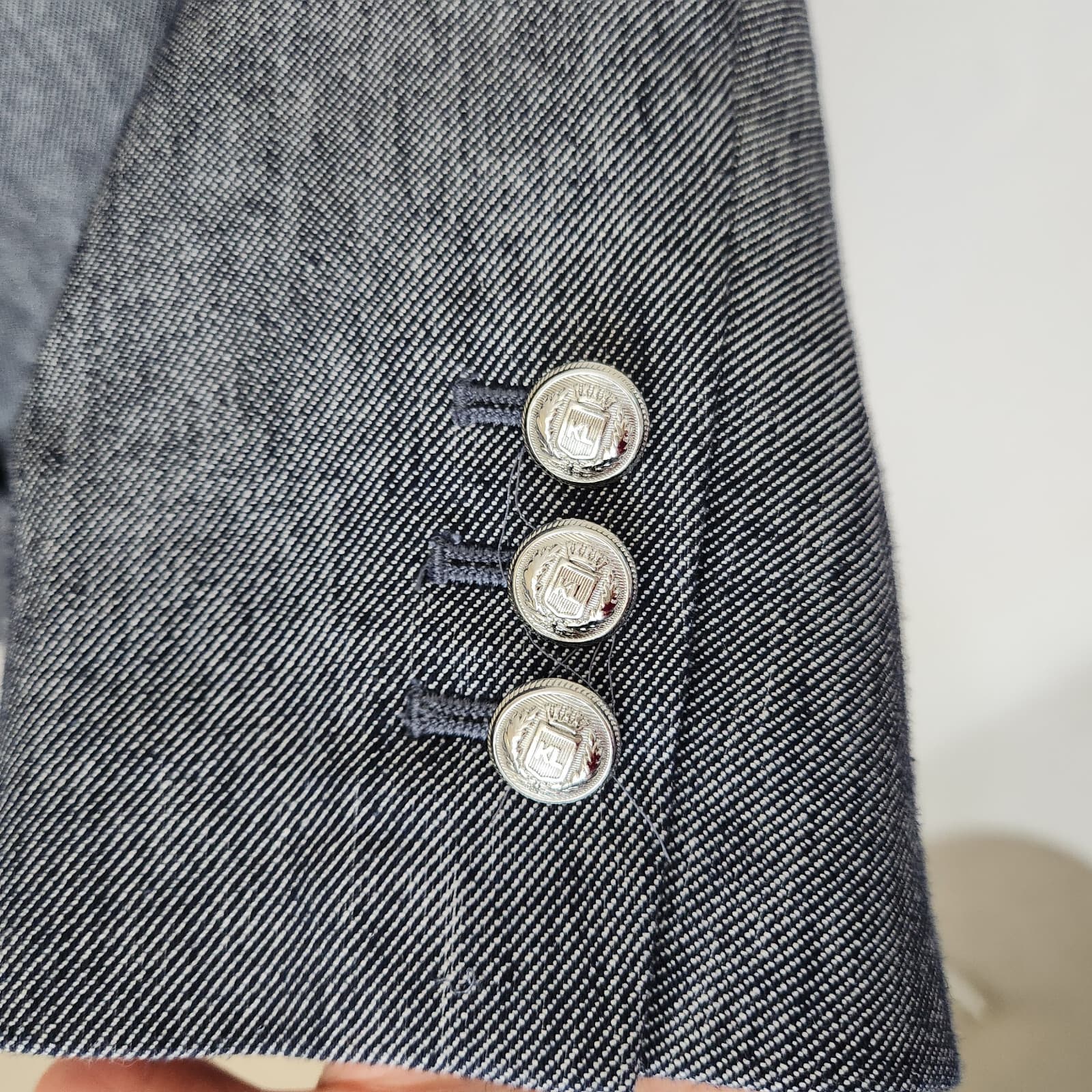 NWoT Karl Lagerfeld Paris $189 Linen Cotton Double Breasted Blazer Blue Sz.12 - Thumbnail 6