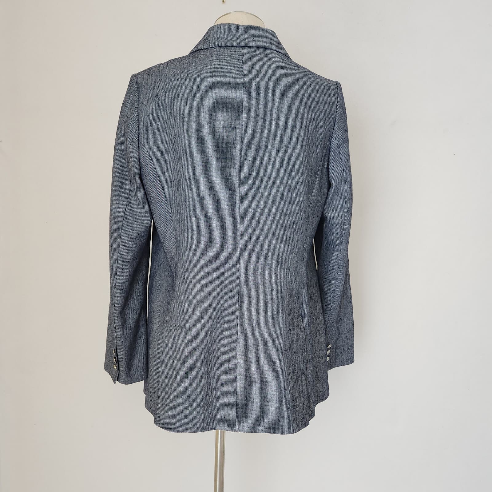 NWoT Karl Lagerfeld Paris $189 Linen Cotton Double Breasted Blazer Blue Sz.12 - Thumbnail 9