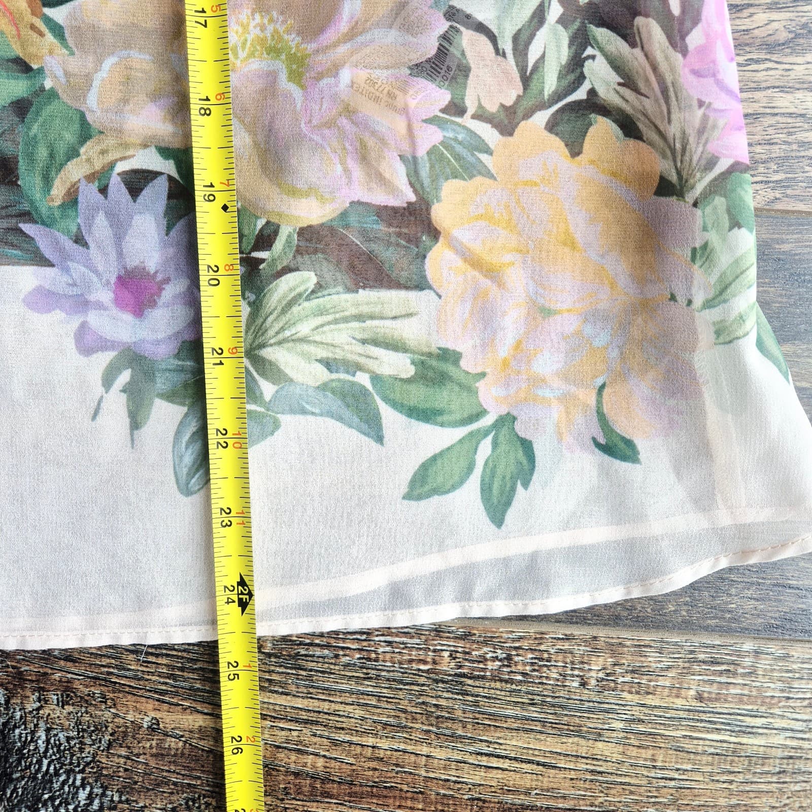 Zara Floral Sheer Chiffon High Neck Blouse Tie-Back Long Sleeve Ivory Pink Sz.XS - Thumbnail 15