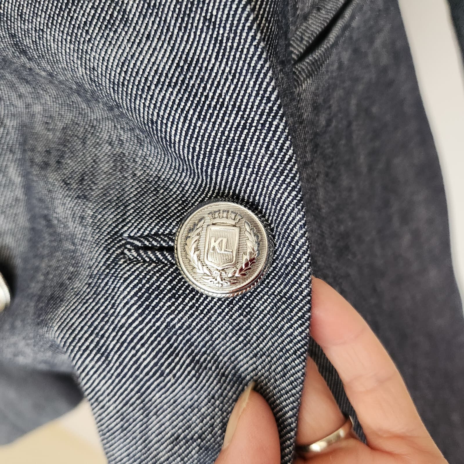 NWoT Karl Lagerfeld Paris $189 Linen Cotton Double Breasted Blazer Blue Sz.12 - Thumbnail 5