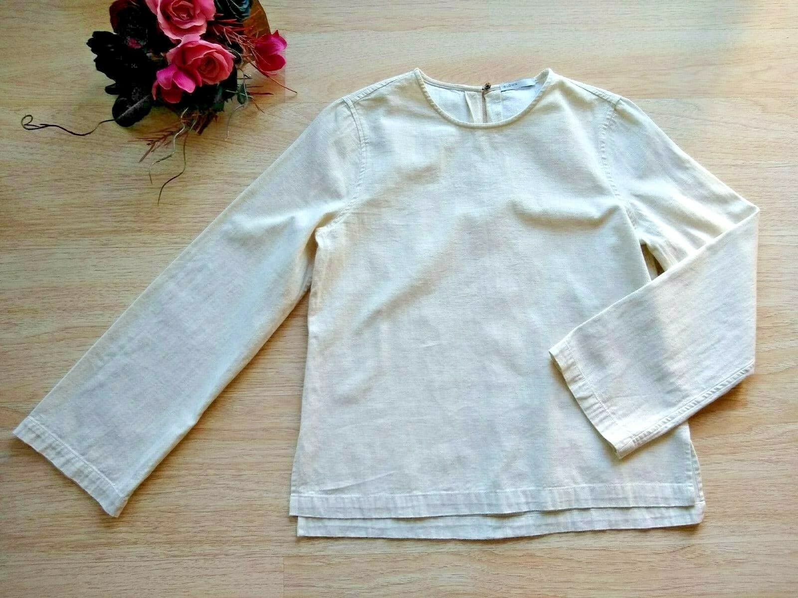 BLDWN Winters Cotton Linen Blend Top Blouse Pullover Long Sleeve Cream Sz.M - Thumbnail 3