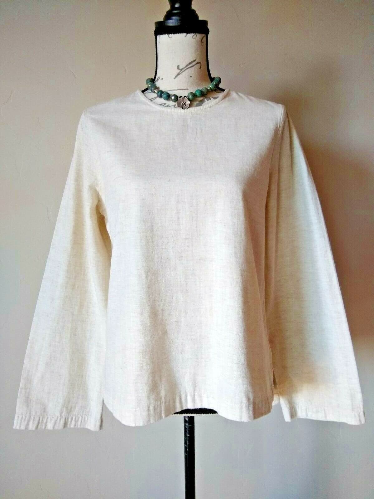 BLDWN Winters Cotton Linen Blend Top Blouse Pullover Long Sleeve Cream Sz.M - Thumbnail 2