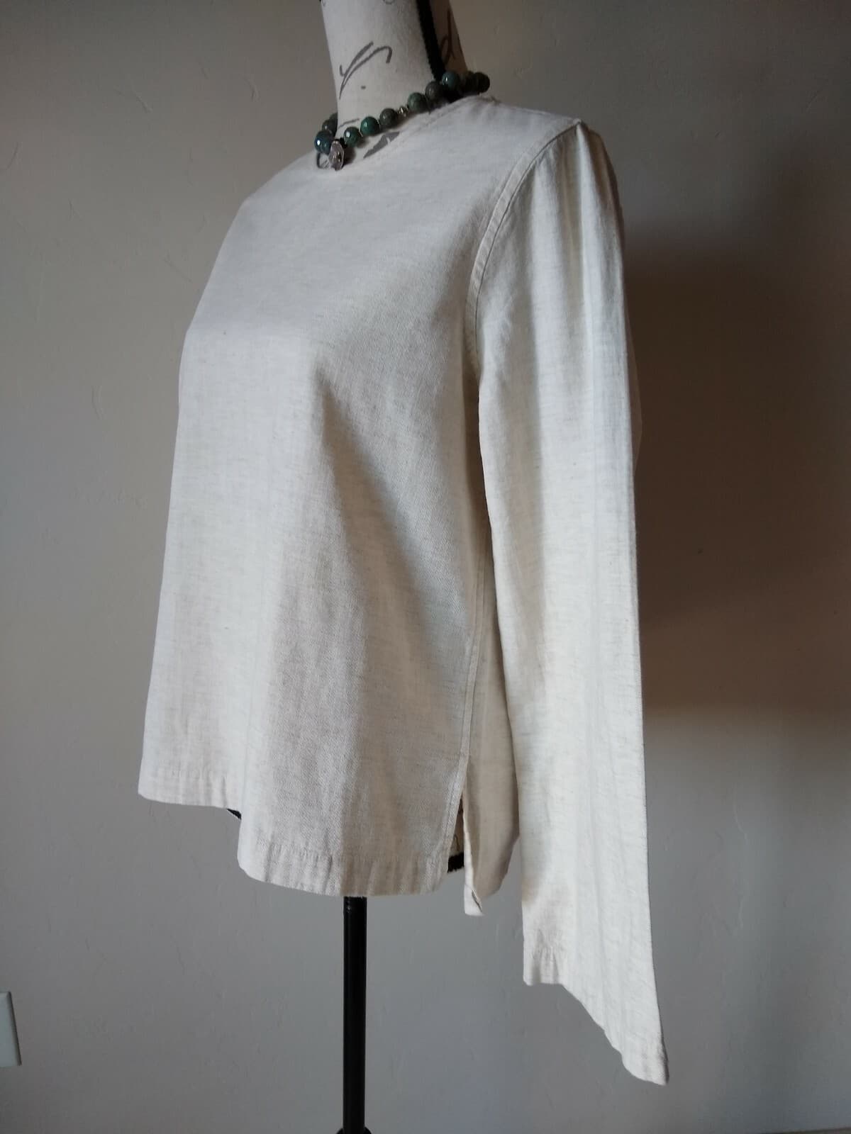 BLDWN Winters Cotton Linen Blend Top Blouse Pullover Long Sleeve Cream Sz.M - Thumbnail 4