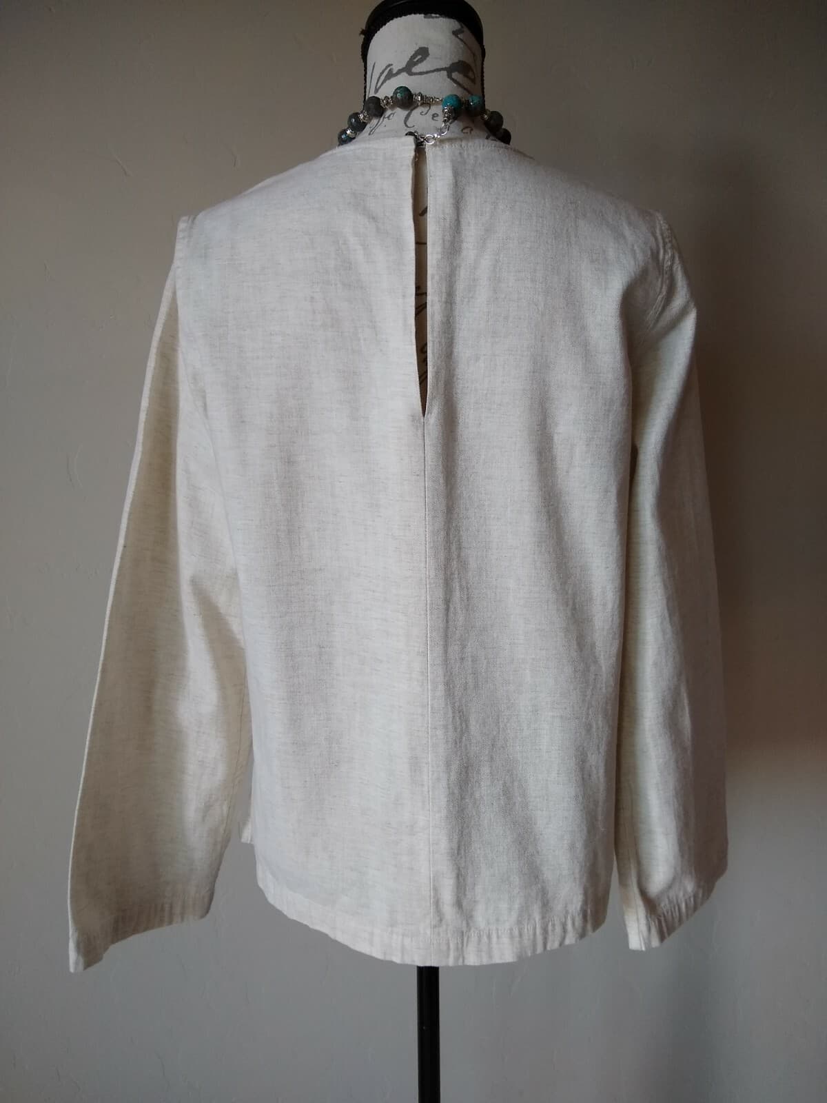 BLDWN Winters Cotton Linen Blend Top Blouse Pullover Long Sleeve Cream Sz.M - Thumbnail 5