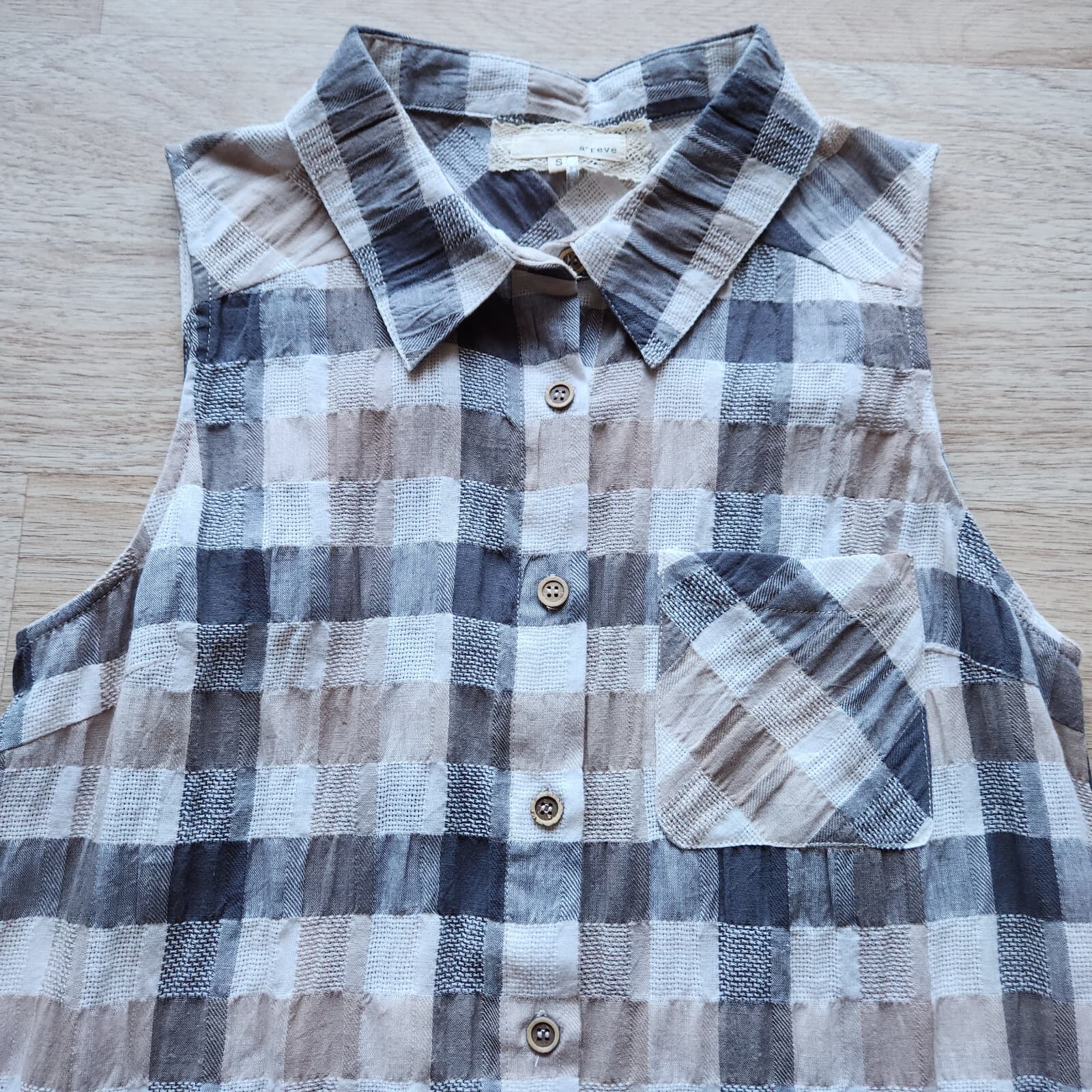 a'reve Lace Plaid Cotton Mini Shirt Dress Sleeveless Button Multicolor Women's S - Thumbnail 5