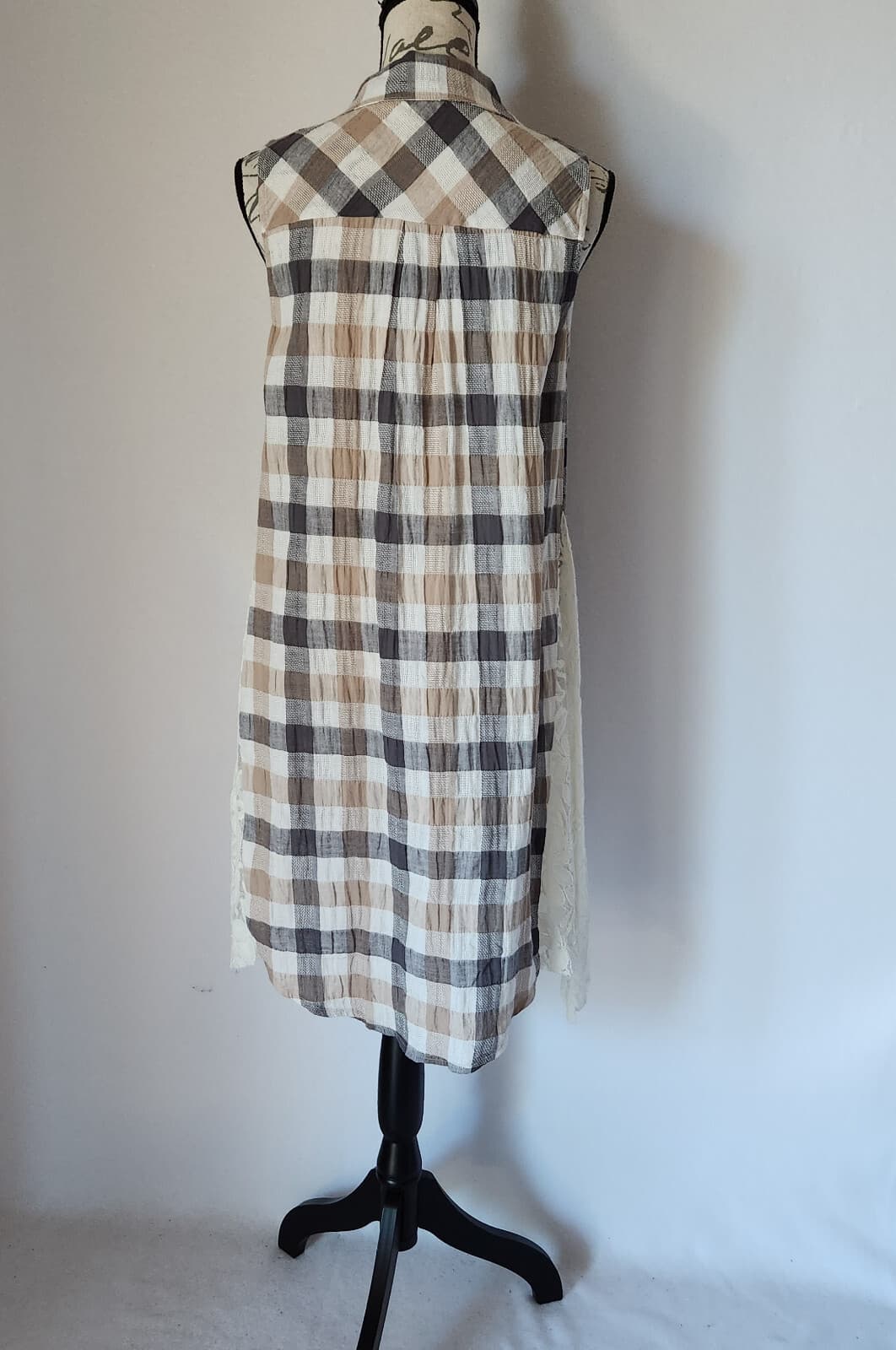 a'reve Lace Plaid Cotton Mini Shirt Dress Sleeveless Button Multicolor Women's S - Thumbnail 6