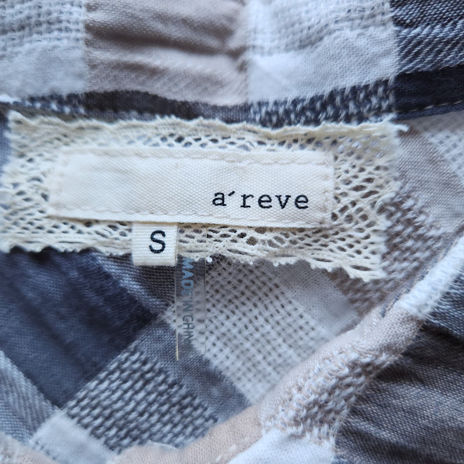 a'reve Lace Plaid Cotton Mini Shirt Dress Sleeveless Button Multicolor Women's S - Thumbnail 8