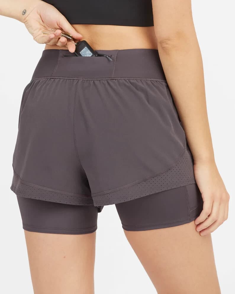 Spanx The Get Moving Tennis Workout 5" Shorts Layer Pockets Graphitie Dust Sz.XS - Thumbnail 3