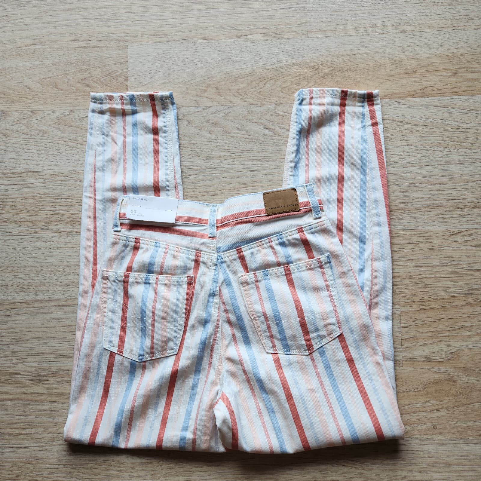 NWT American Eagle High Rise Mom Jean Zip Multicolor Striped 00/24 Short $50 - Thumbnail 5