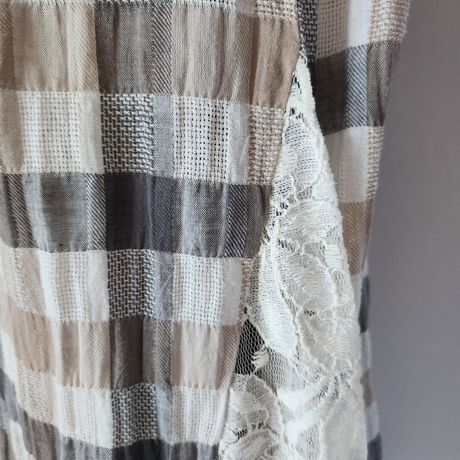 a'reve Lace Plaid Cotton Mini Shirt Dress Sleeveless Button Multicolor Women's S - Thumbnail 3