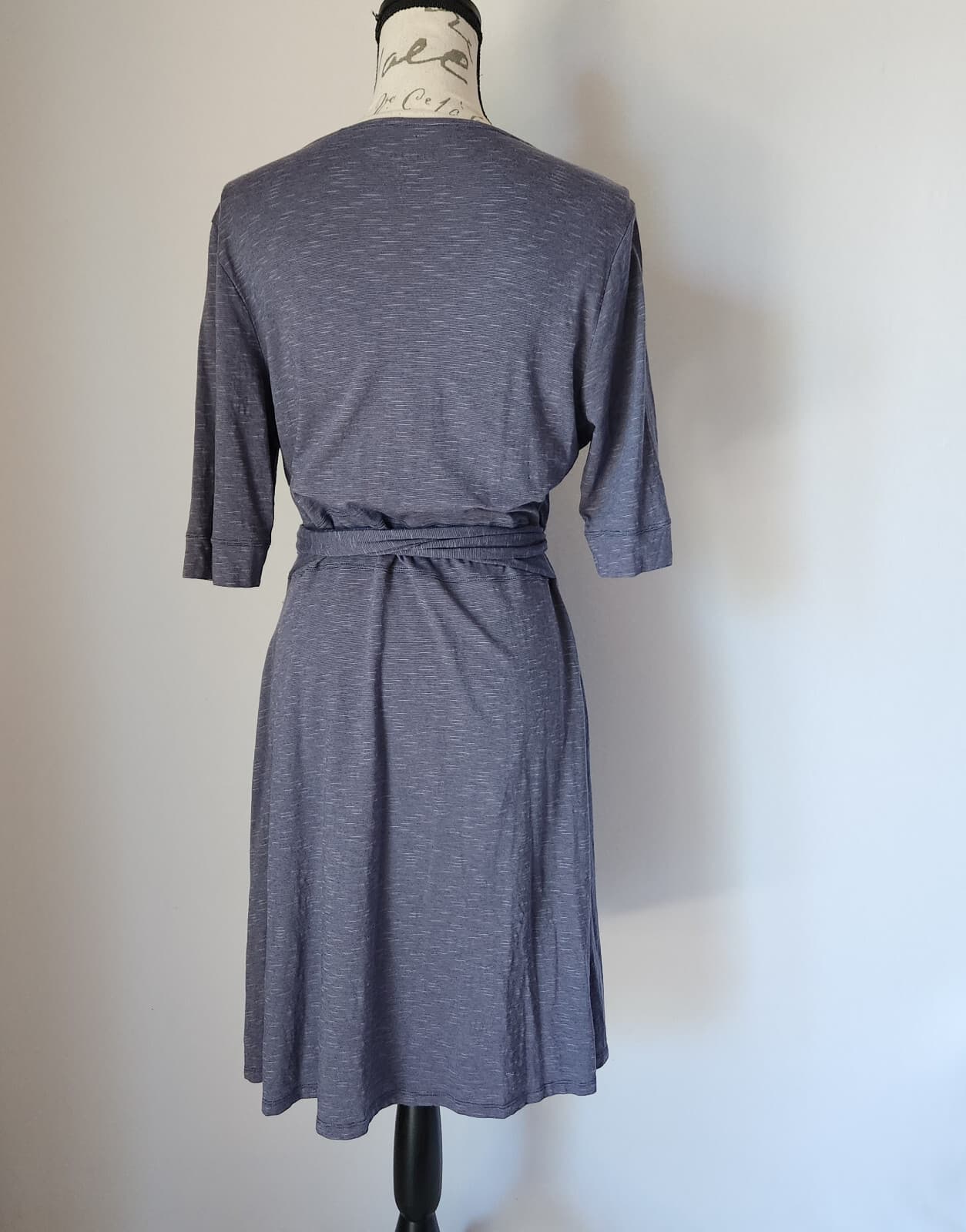Toad&Co Cue Wrap Cafe Dress Short Sleeve Pocket Tencel Cotton Blue Shadow Sz.L - Thumbnail 7