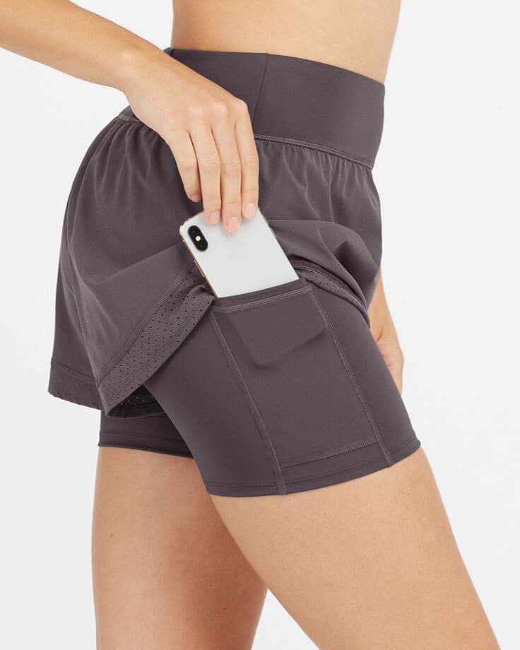 Spanx The Get Moving Tennis Workout 5" Shorts Layer Pockets Graphitie Dust Sz.XS - Thumbnail 4