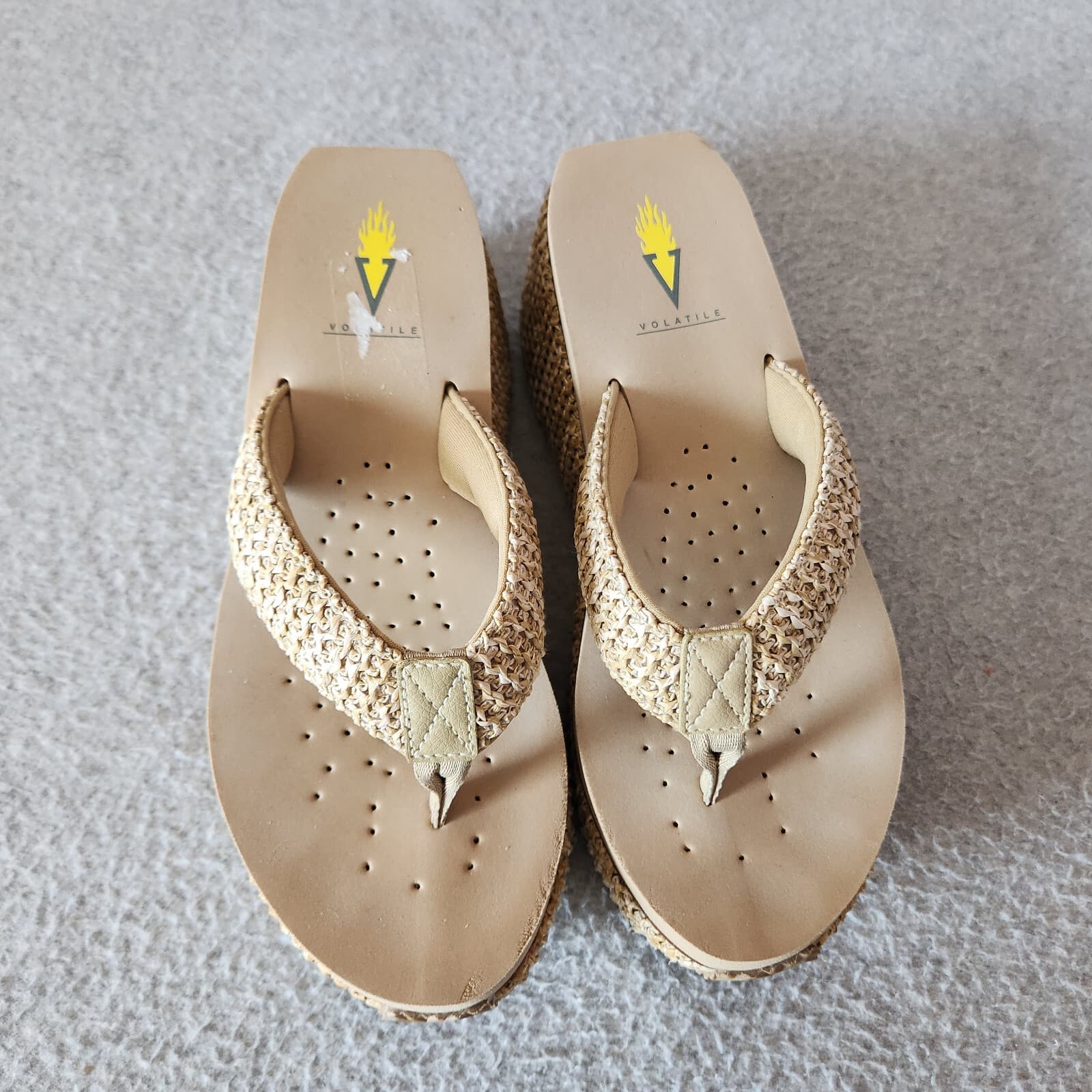 VOLATILE Island Woven Raffia Platform Wedge Sandals Thong Natural Beige US8 - Thumbnail 2