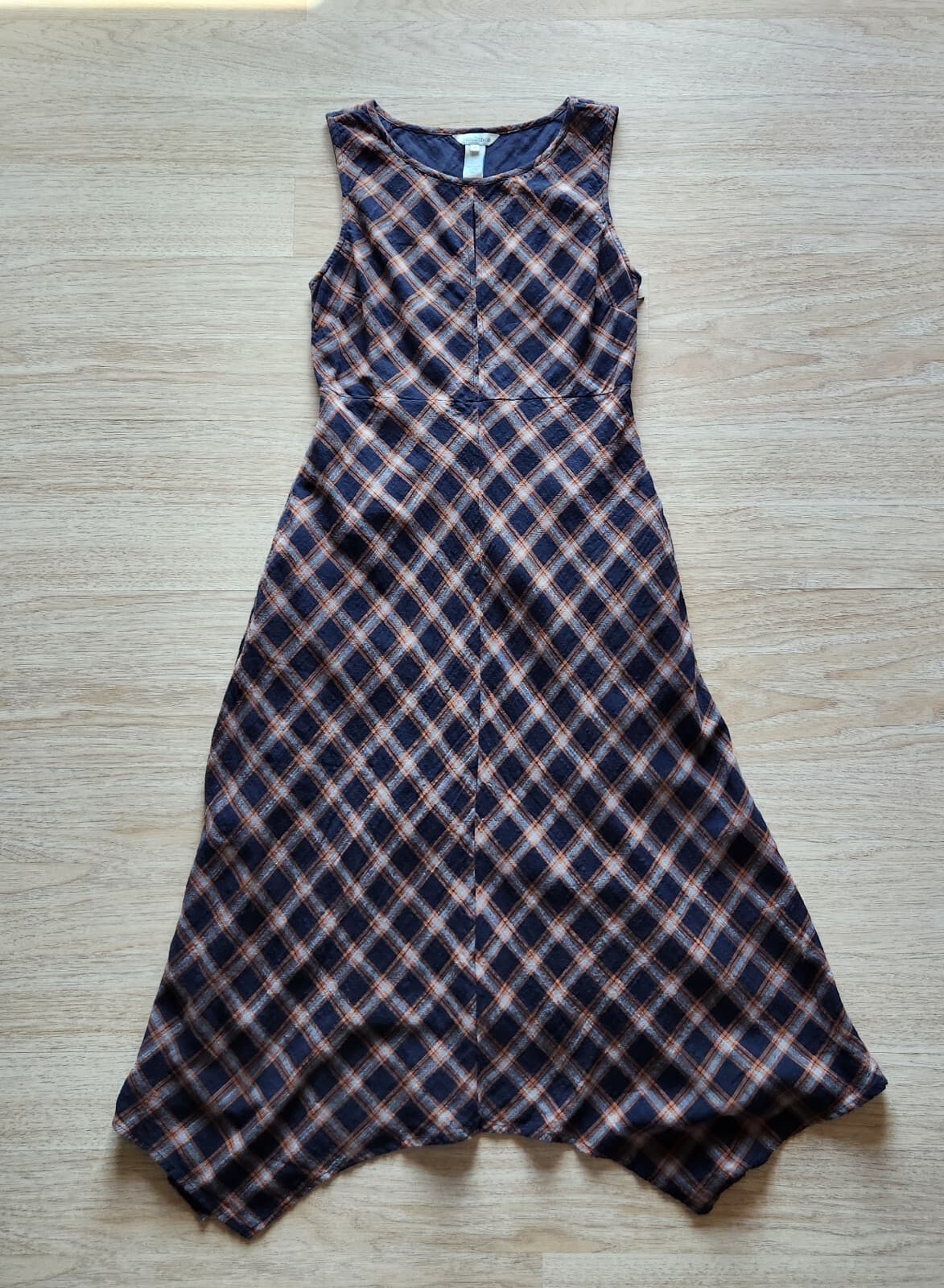 Sundance Town & Country Plaid Dress Bias Cut Asymmetrical Hem Blue Brown Sz.6 - Thumbnail 4