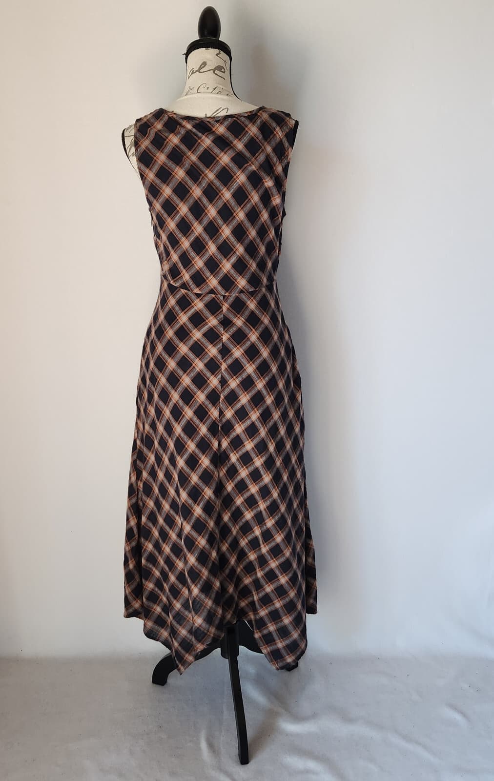 Sundance Town & Country Plaid Dress Bias Cut Asymmetrical Hem Blue Brown Sz.6 - Thumbnail 8
