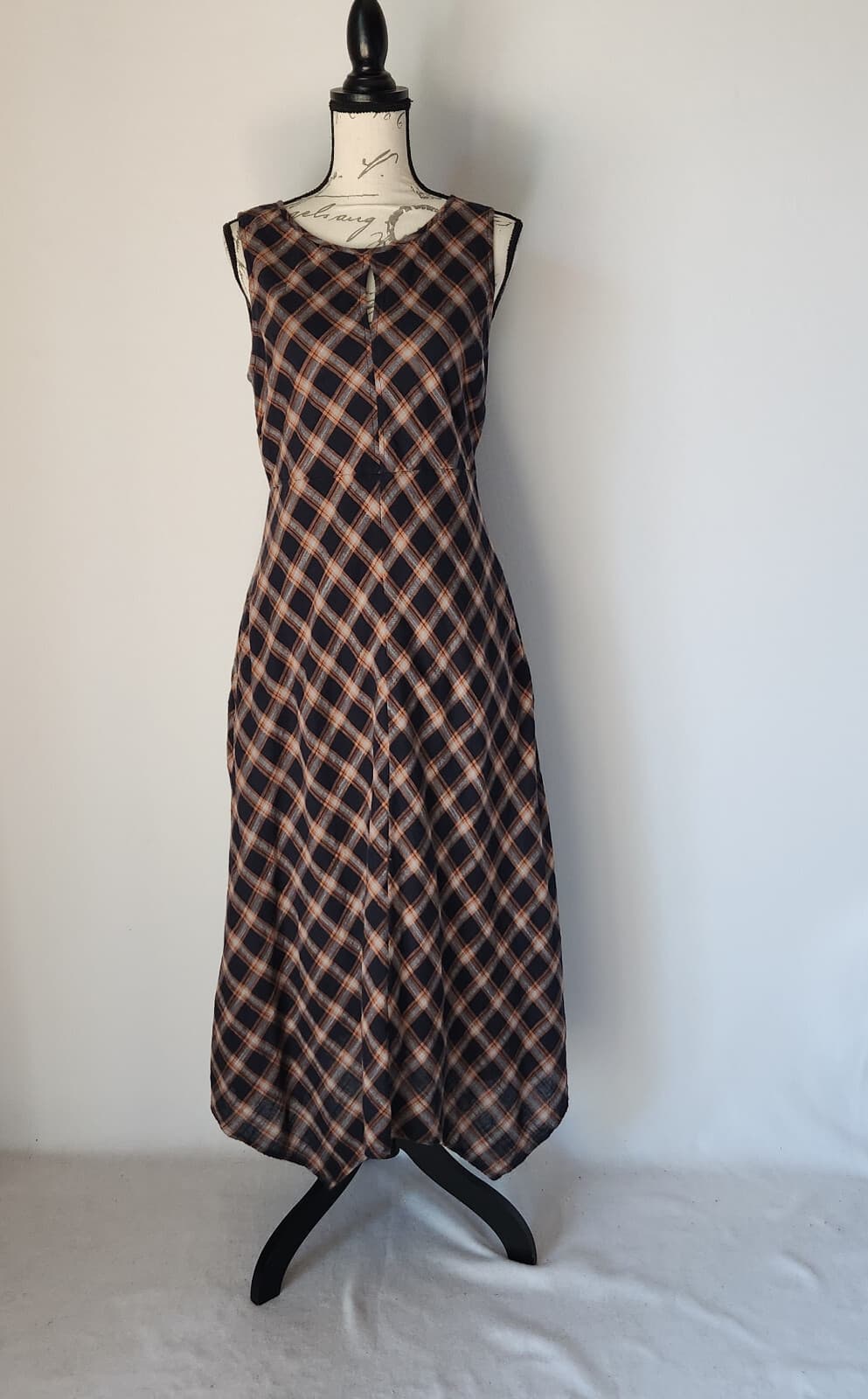 Sundance Town & Country Plaid Dress Bias Cut Asymmetrical Hem Blue Brown Sz.6 - Thumbnail 2