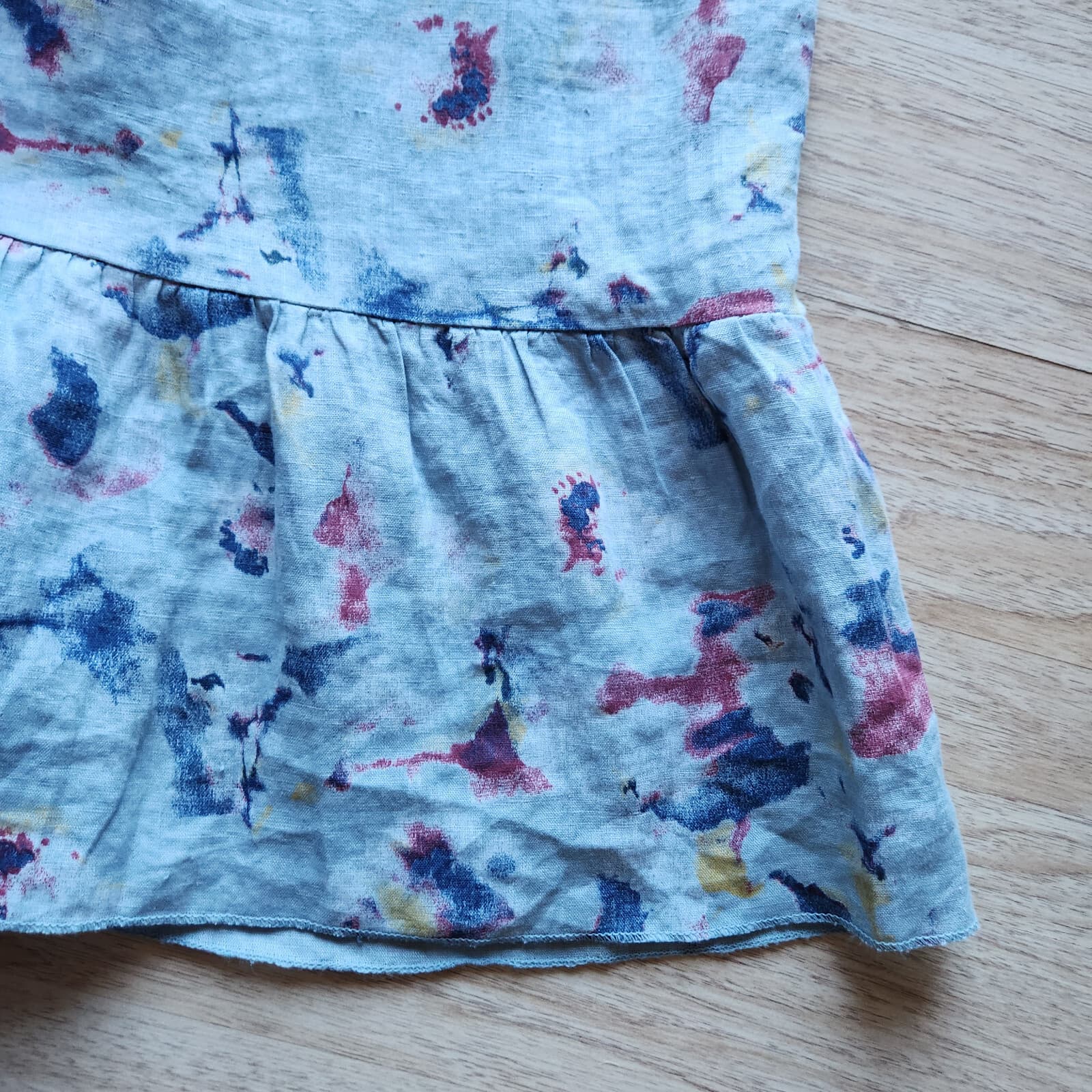Bellambia Italy Linen Tiered Shift Dress Sleeveless Tie-Back Abstract Blue Sz.M - Thumbnail 8