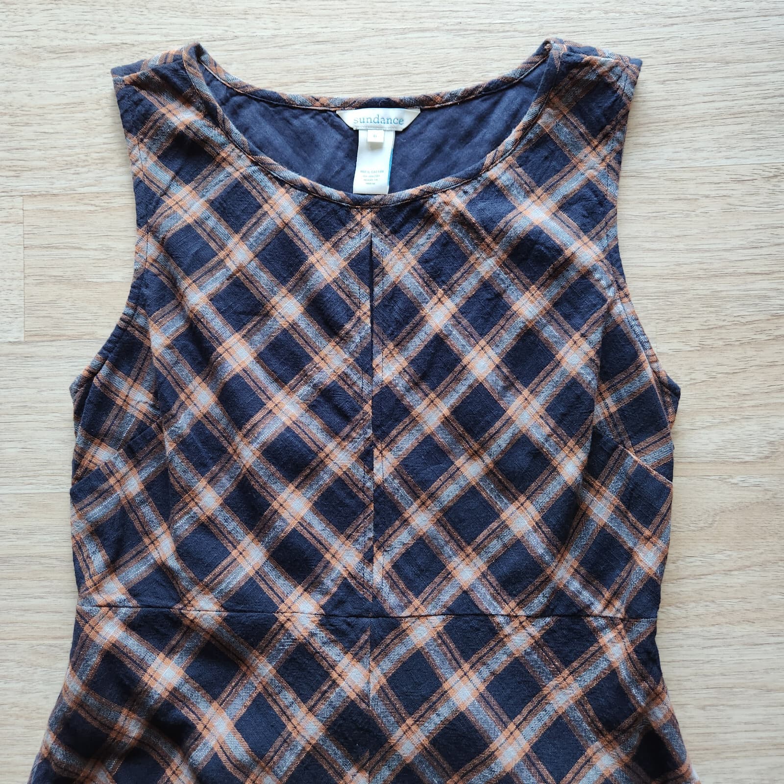 Sundance Town & Country Plaid Dress Bias Cut Asymmetrical Hem Blue Brown Sz.6 - Thumbnail 5
