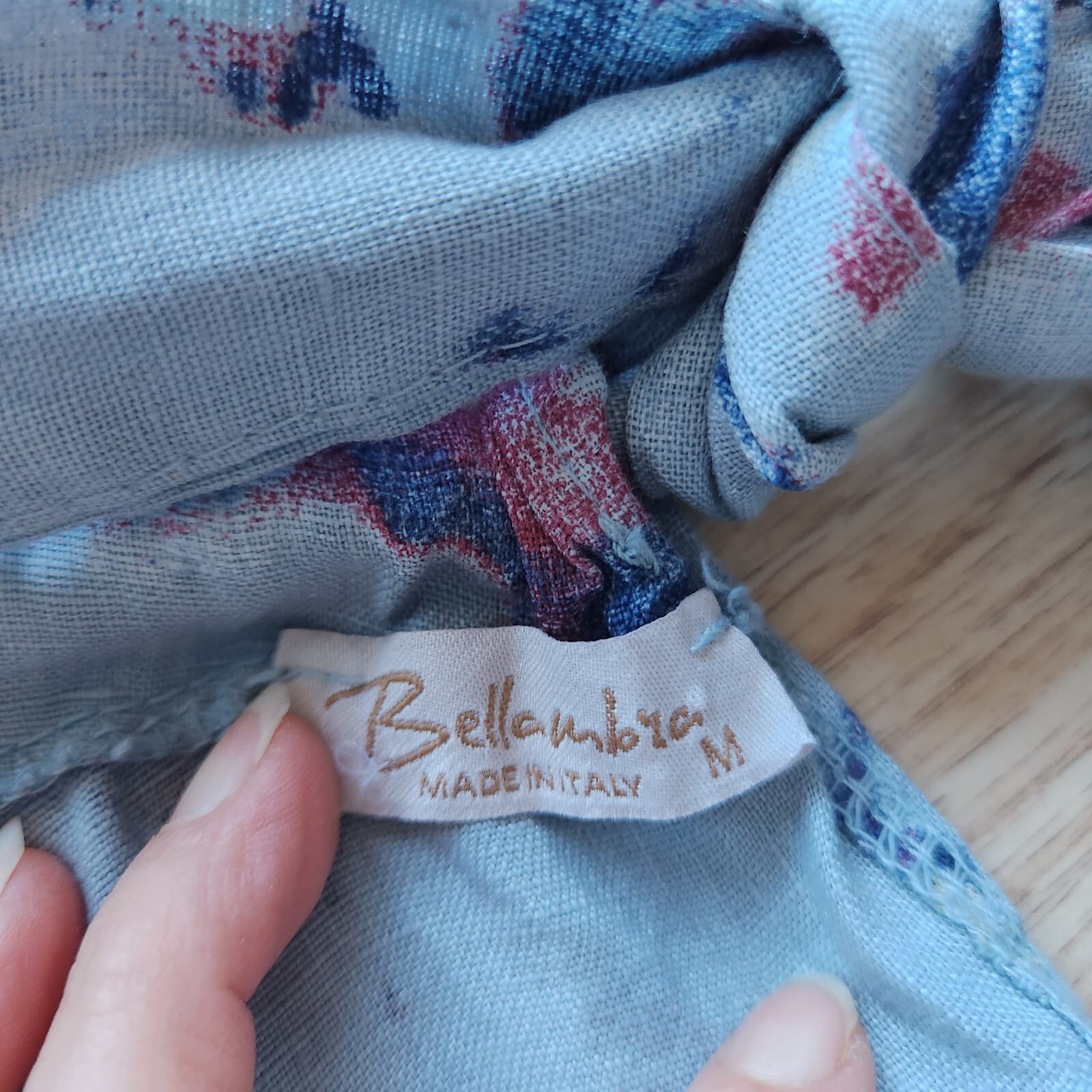 Bellambia Italy Linen Tiered Shift Dress Sleeveless Tie-Back Abstract Blue Sz.M - Thumbnail 9