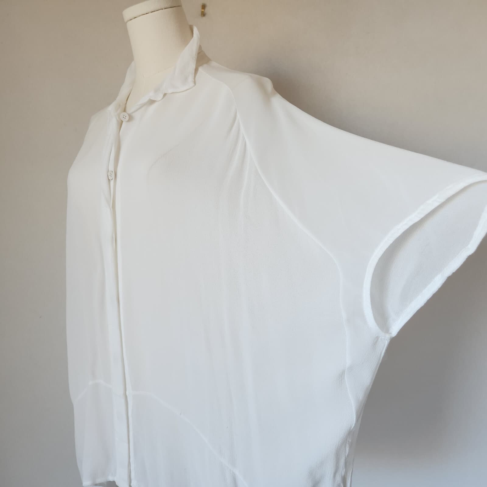 Transit Par Such Italy White Sheer Chiffon Drop-Shoulder Shirt Button-Up Sz.2 - Thumbnail 3