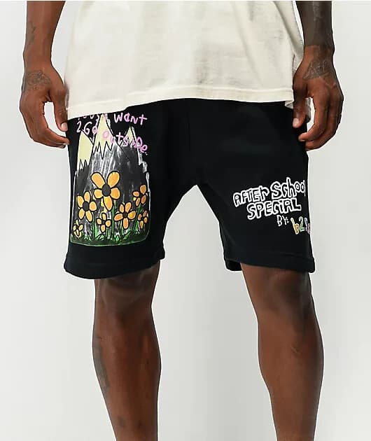 After School Special Panic Fleece Sweat Shorts Pocket Drawstring Black Men Sz.S - Thumbnail 3