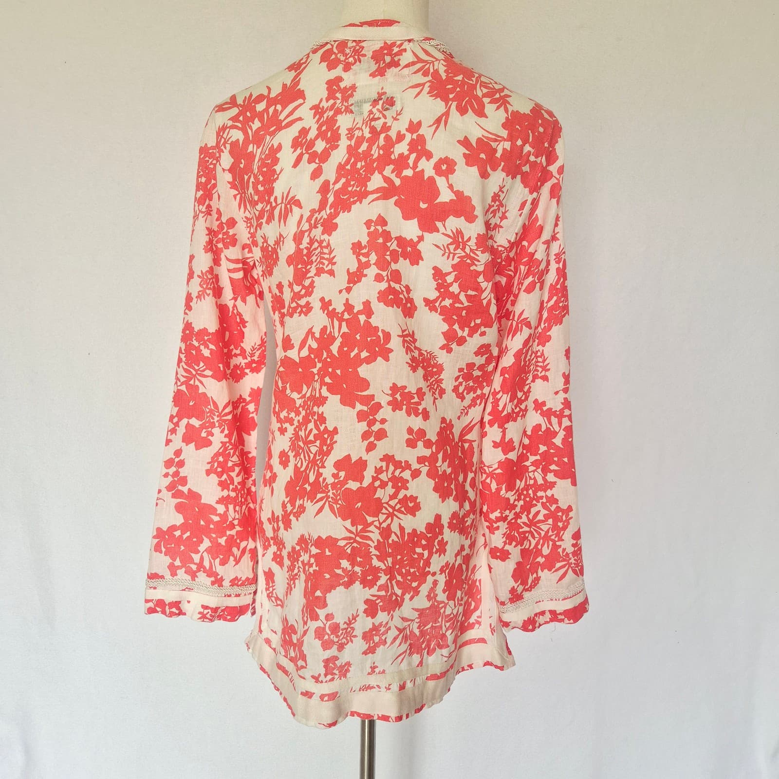Malvin I Love Linen Pink Floral Tunic Blouse Popover V-Neck Long Sleeve Size M - Thumbnail 7