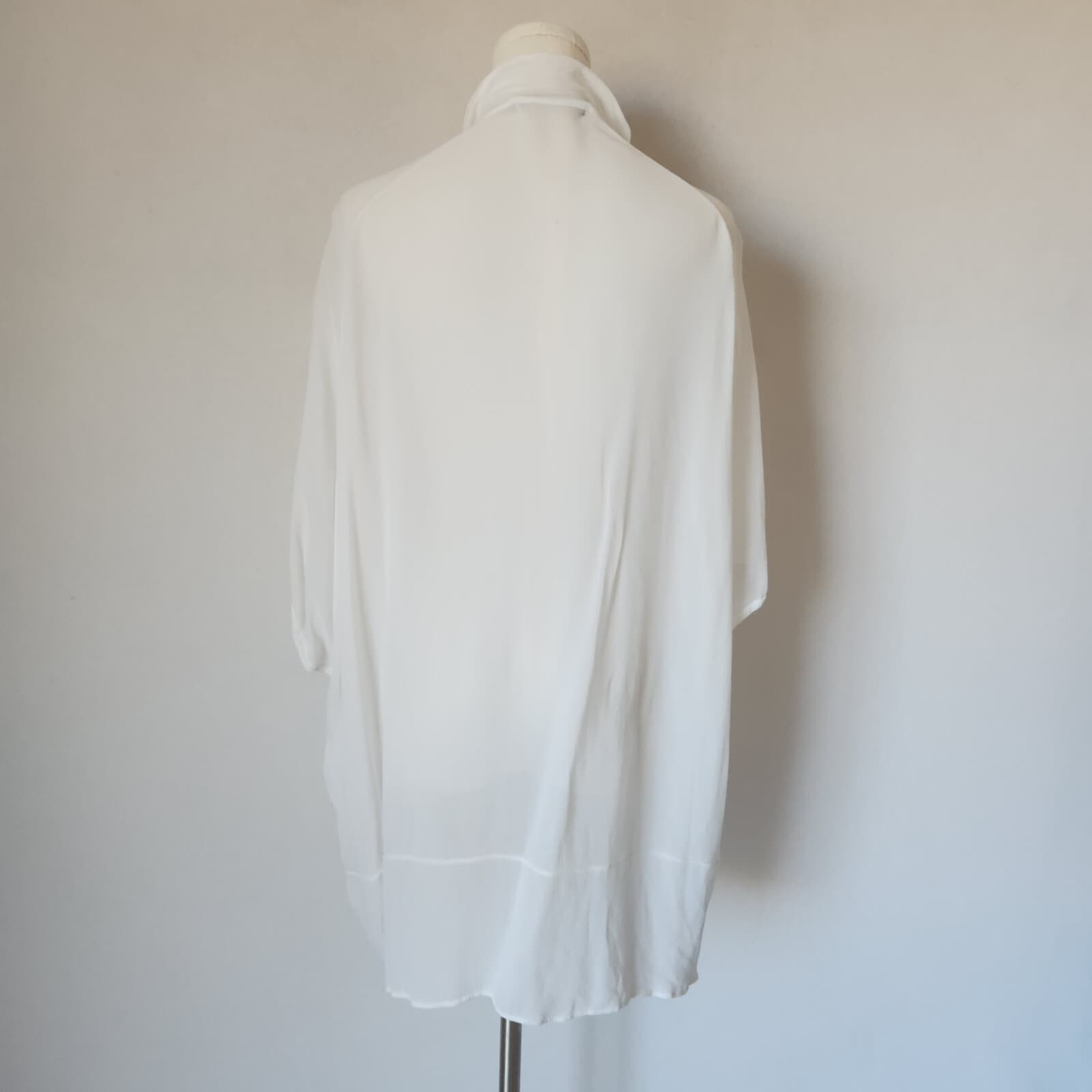 Transit Par Such Italy White Sheer Chiffon Drop-Shoulder Shirt Button-Up Sz.2 - Thumbnail 6
